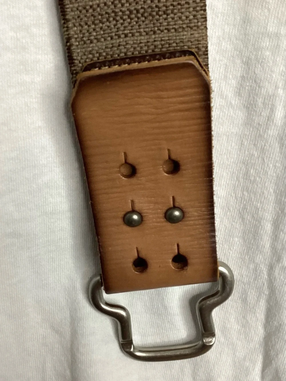 Fossil Brown Leather-Trim Canvas Belt with Sculpted Silver Hook L-XXL